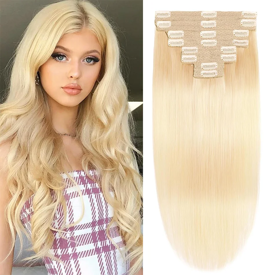 

Clip in Hair Extensions 8pcs Bleach Blonde Hair Extensions Real Human Hair Clip ins Straight #613 Human Hair Clip in Extensions
