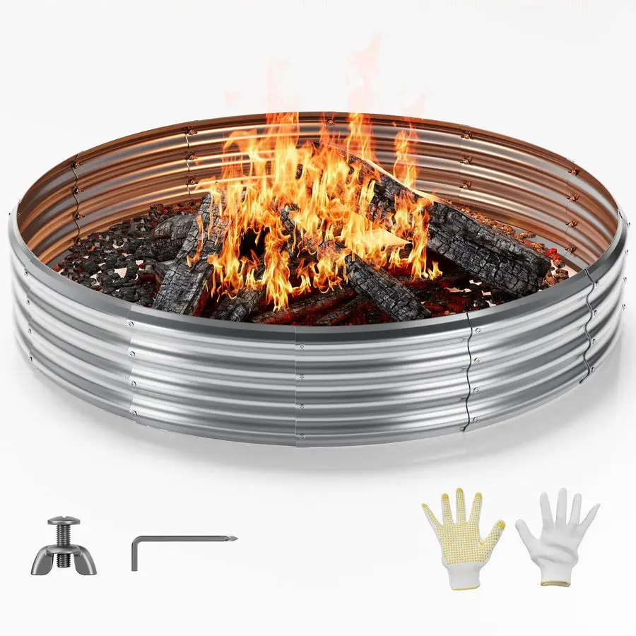 

Outdoor Fire Pit Galvanized Fire Pit Ring, Foldable Outdoor Camping Gatherings 5 FT Diameter Fire Pit for Yard Garden Park Beach