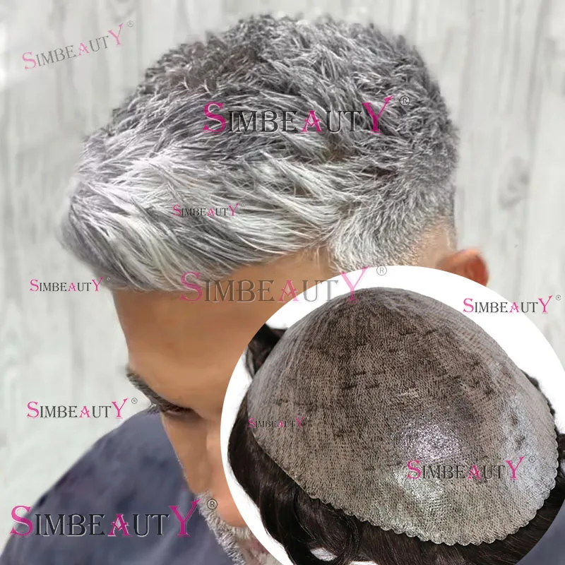 Undetectable Black Grey 1B65 1B80 Men Toupee Durable Thin Skin Human Hair Microskin Full PU Cheap Male Wig Capillary Prosthesis