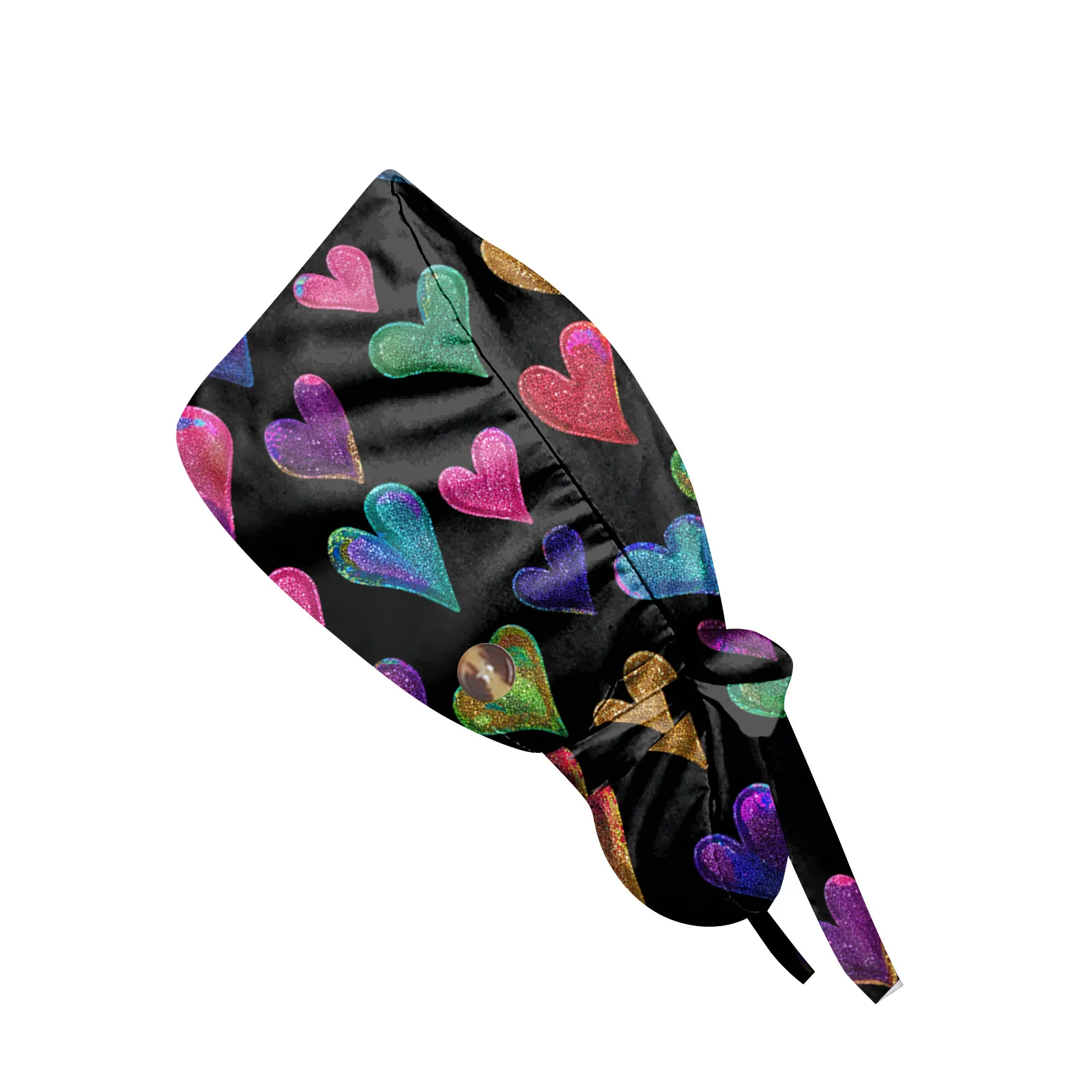 หมวกกันฝุ่นสำหรับผ่าตัดแบบมีกระดุม ลายหัวใจทันสมัย หมวกทำงานลำลองสำหรับผู้หญิง หมวกรวบผมแบบปรับได้ หมวกพยาบาล