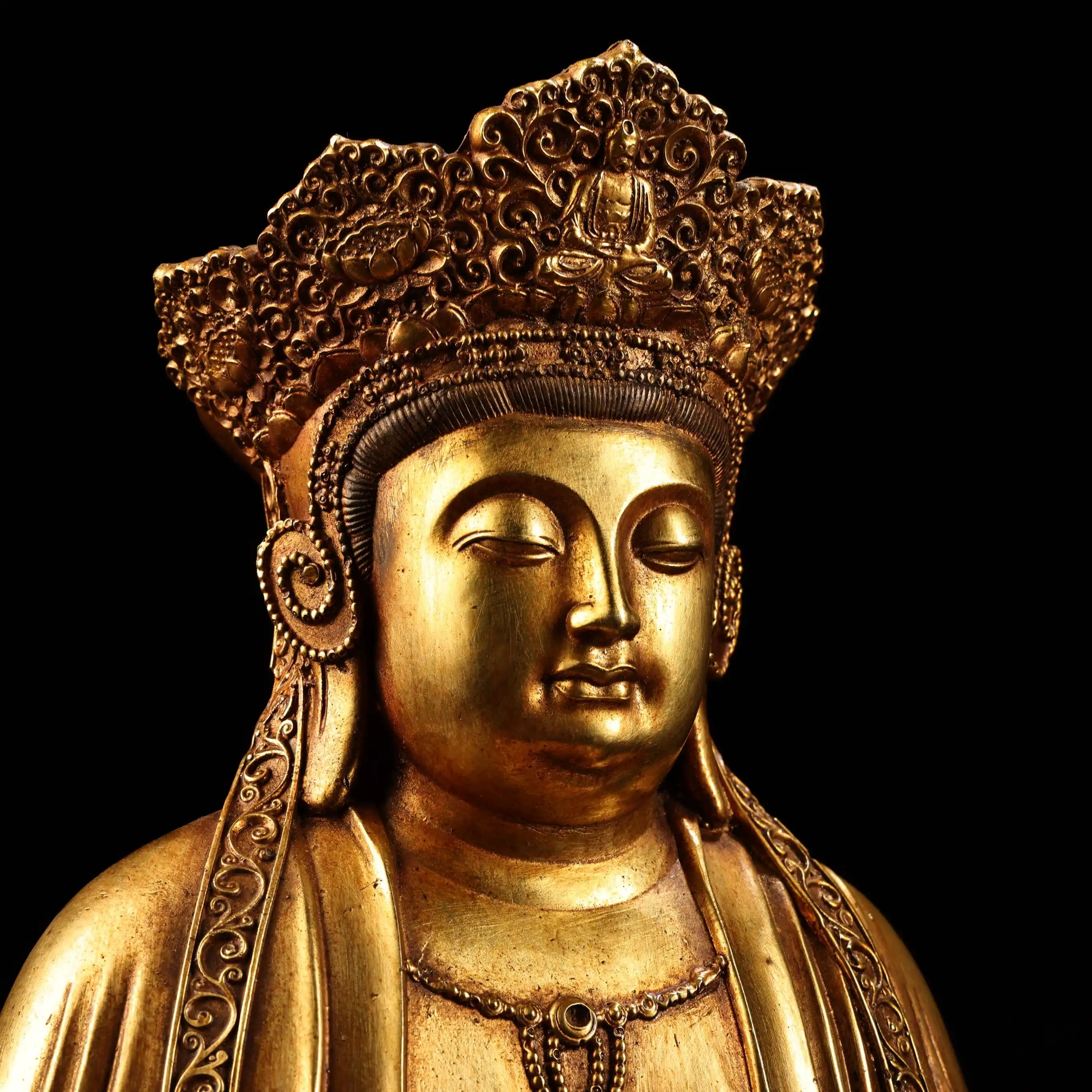 

13Bronze Gilded High Relief Pilu Guanyin Buddha Amitabha Sitting Buddha Worship Hall