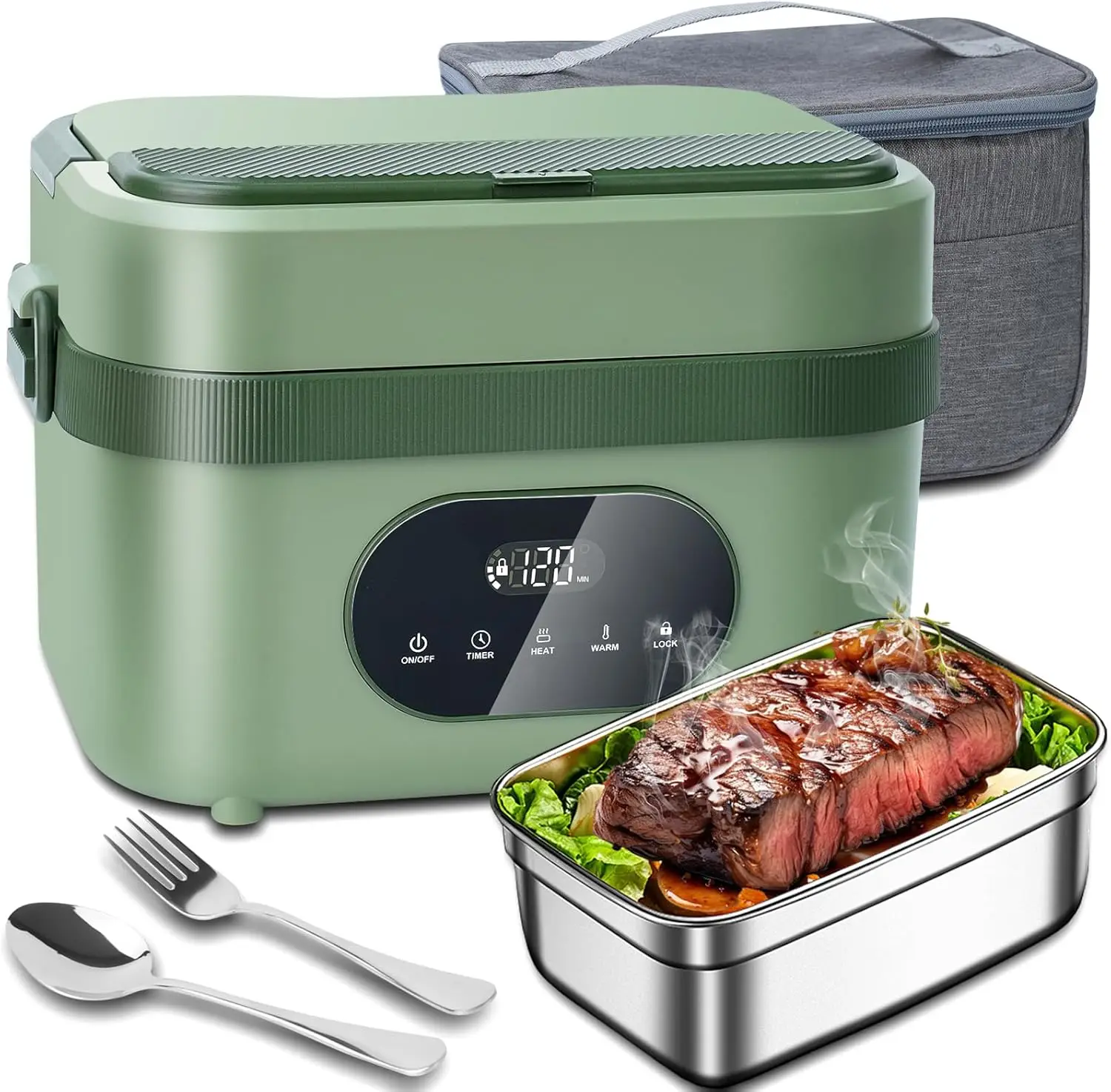 18000mAh Battery Powered Cordless Heated Lunch Box - 5-Sided Self-Heating, Smart Timer, 6.3 Cups, Leak-Proof, Portable for Work, Travel, Commuters