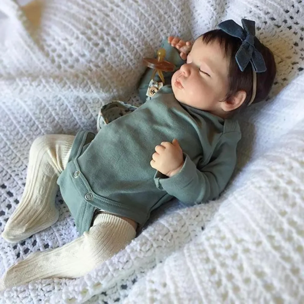 49cm Already Finished Reborn Baby Dolls LOULOU Soft Vinyl Body 3D Skin with Visible Veins Silicone Baby Doll Hand-rooted Hair