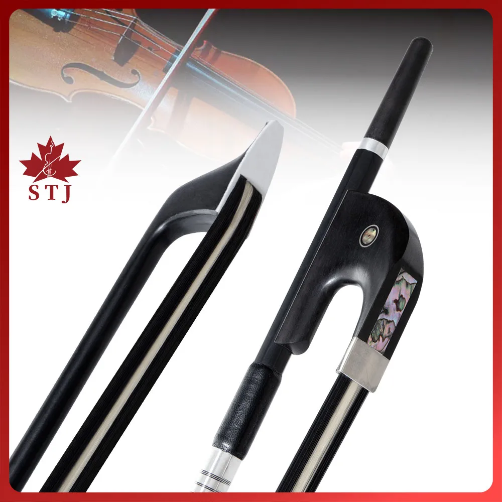 Double Bass Bow 1pcs German Style 3/4 Upright Black Good Carbon Fiber Stick, White and Black Horsehair Horsetail, Ebony Frog