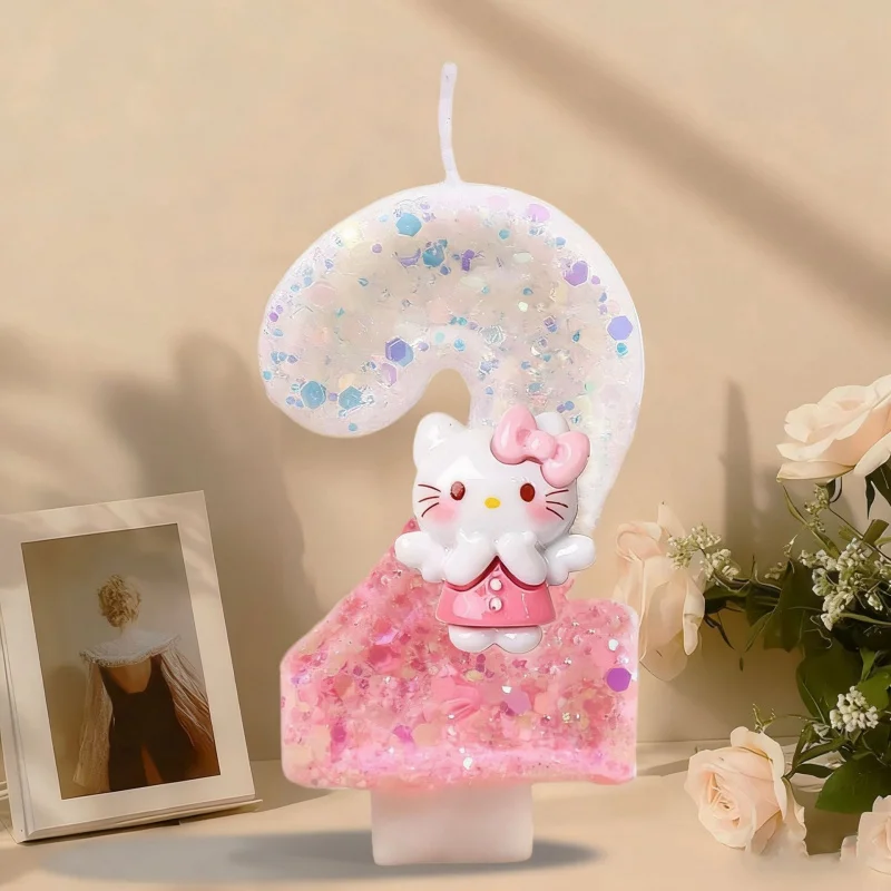 Velas de Cumpleaños de Hello Kitty, Lindas Velas Decorativas de Número para Pastel Rosa, Iluminación Ambiental