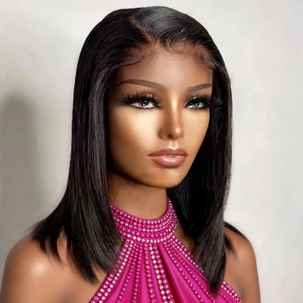 

Вьетнамский шелковистый прямой короткий парик-боб с кружевной передней частью для женщин, 100% натуральные человеческие волосы, безклеевой плетеный парик с HD-кружевной передней частью, плотность 250%