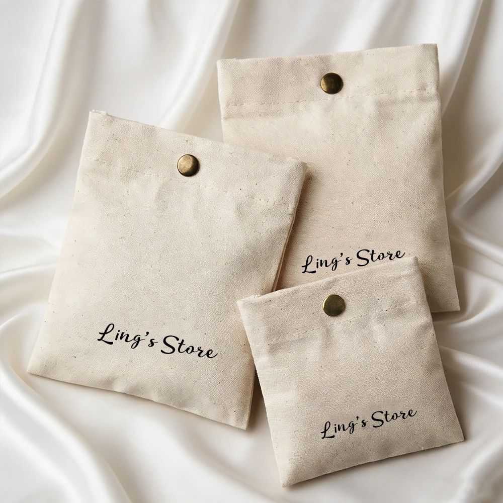 

100Pcs Personalized Logo Natural Thick Cotton Jewelry Button Bag Wedding Gift Storage Earring Ring Stud Necklace Organizer Pouch