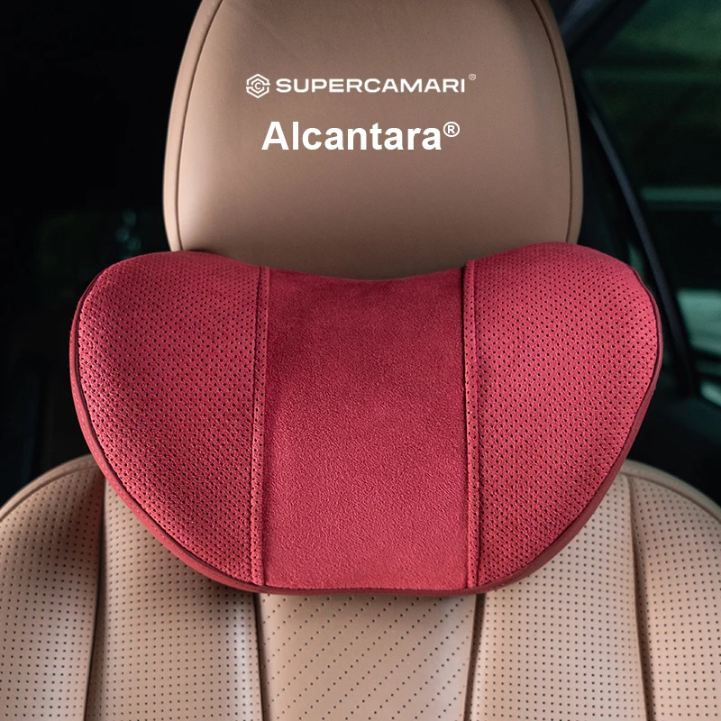 Alcantara Memory Foam Neck Pillow, Ergonomic Car Headrest Support Cushion for BMW Mercedes Tesla Porsche