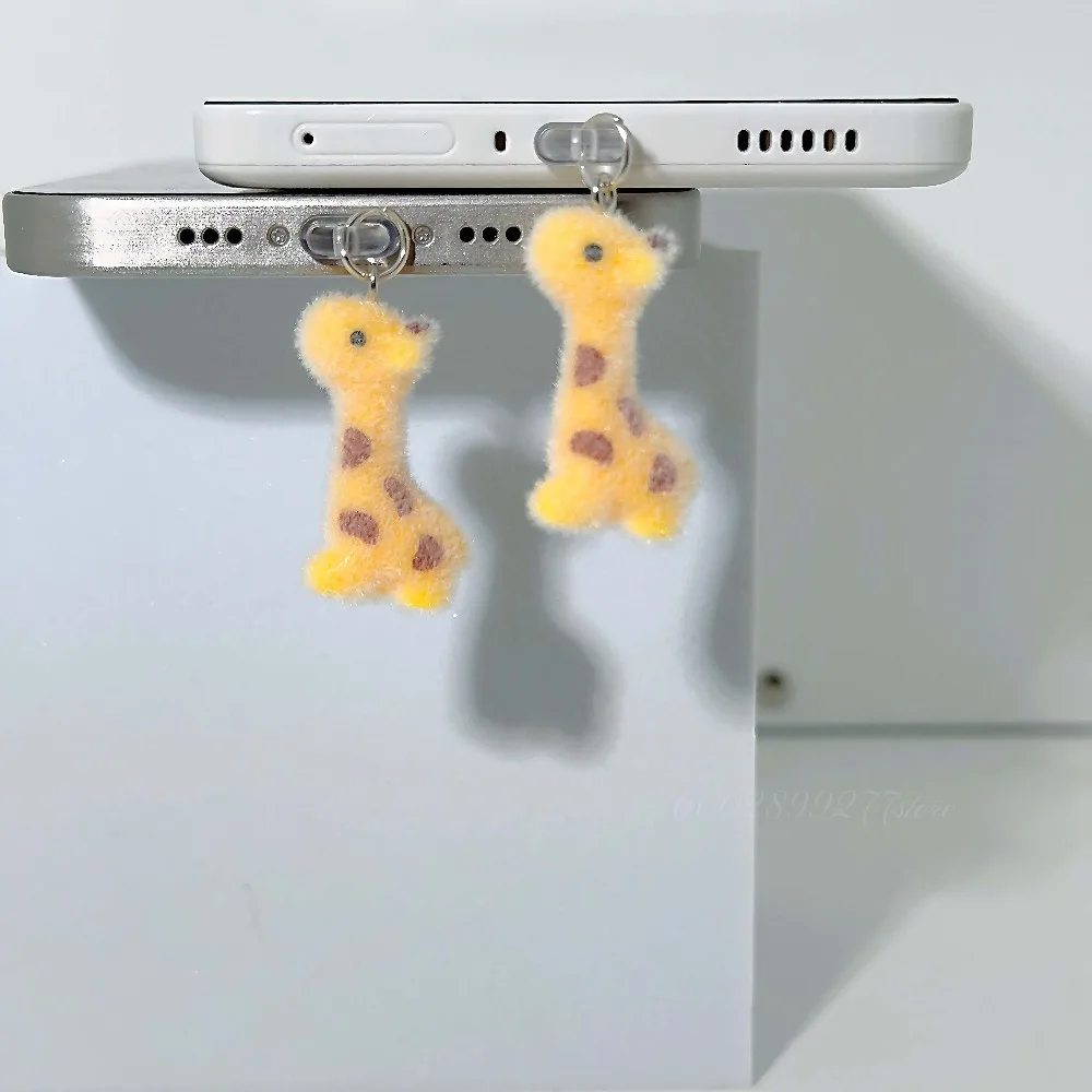 نوع C أفخم الزرافة الغبار التوصيل آيفون شحن ميناء لطيف الكرتون هدية الكريسماس الهاتف سلسلة مفاتيح سحرية حقيبة DIY التبعي #5