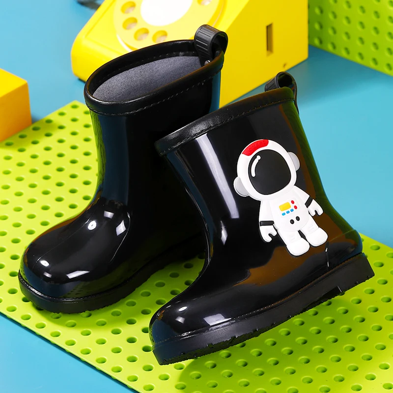 Cartoon Spacemen Slip-on Rain Boots Children Four Season Baby Shoes Kids Boys Girls Waterproof Anti-skid Cotton Warm Rain Shoes