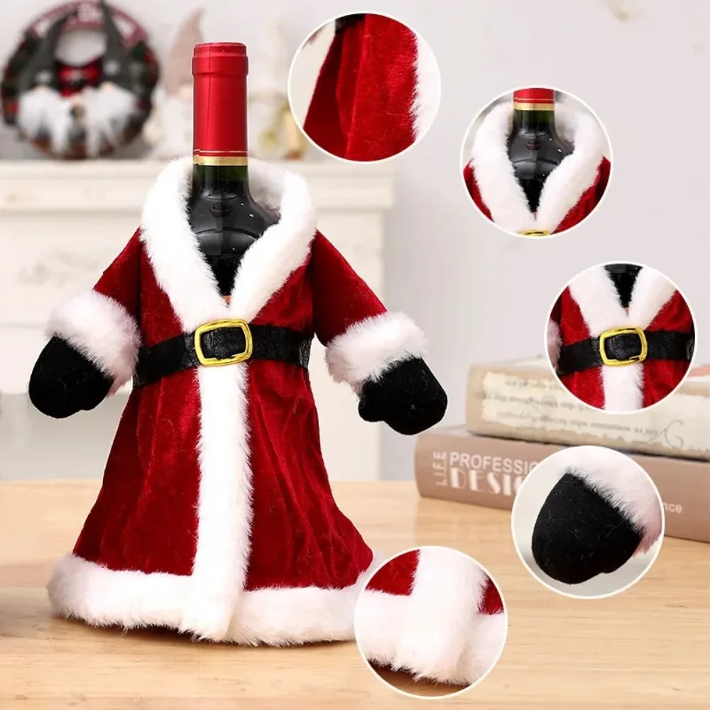 Creative Christmas ชุดขวดไวน์ชุดกํามะหยี่สีทองขวดไวน์ครอบคลุมแขน Santa Snowman คริสต์มาสปีใหม่อาหารค่ําตกแต่งตาราง