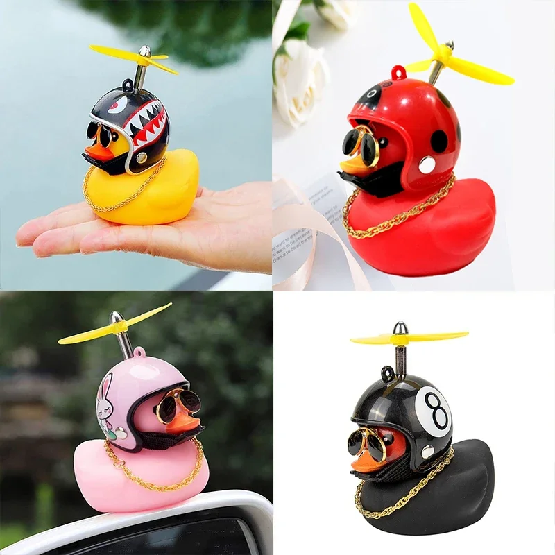 Bicycle Small Yellow Duck Propeller Helmet Standing Broken Wind Ducky Decoration Bike Motorcycle Cycling Ornament Separate Strap