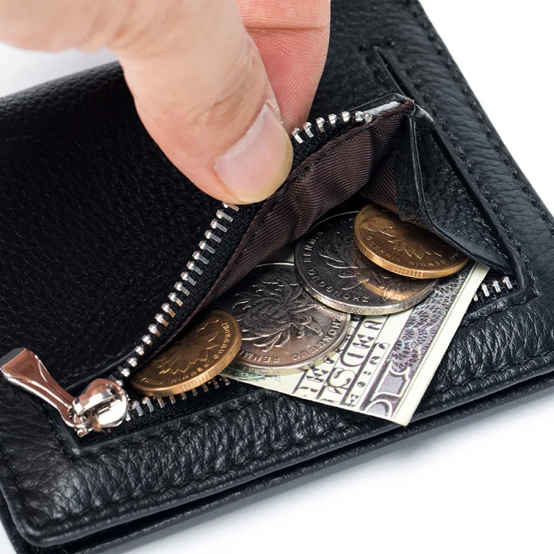 กระเป๋ากระเป๋าใส่นามบัตรสั้นหนังแท้สำหรับผู้ชายกระเป๋ากระเป๋าคลัทช์ผู้หญิงหนังวัวขนาดเล็กมีซิปกระเป๋าใส่เหรียญเงินทอนเงินของแท้