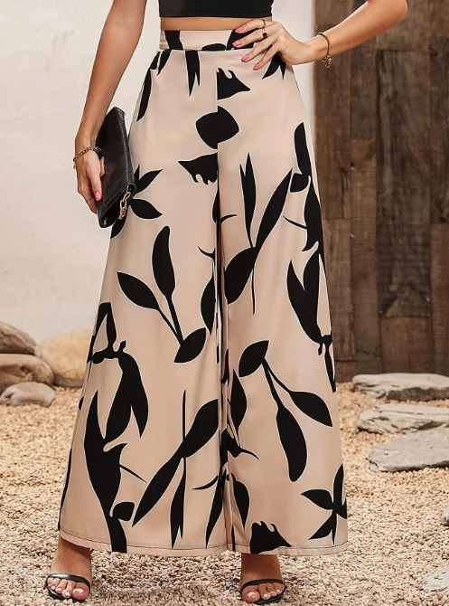 

Decorative Printed High Waisted Wide Leg Loose Fitting Casual Fashion and Versatile Commuting Pants That Can Be Worn All Season