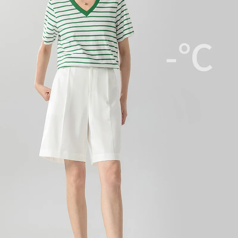 Pantalones cortos de traje de cinco puntos para mujer, pantalones cortos informales rectos sueltos de cintura alta elásticos de verano