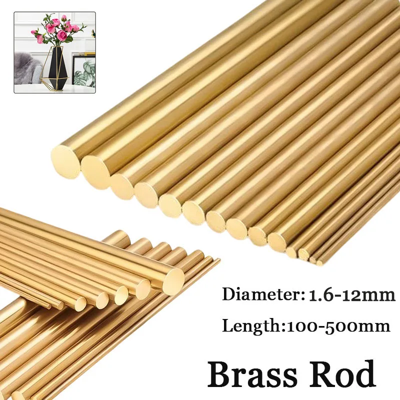 1.6-12mm Brass Round Bar Rod Hardware For DIY Handle Circular Wire Tube Modelmaking Brass Rod Length 100-500mm