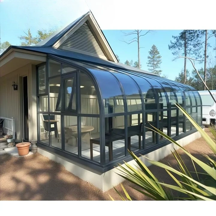 ห้องกระจกโค้งรับแสงแดด สวนฤดูหนาว วิลล่ากลางแจ้ง โครงสร้างกระจกและอลูมิเนียม