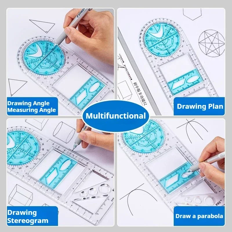 Juego de reglas de función geométrica multifuncional, herramienta de medición de plantilla de dibujo de matemáticas para estudiantes de arte,