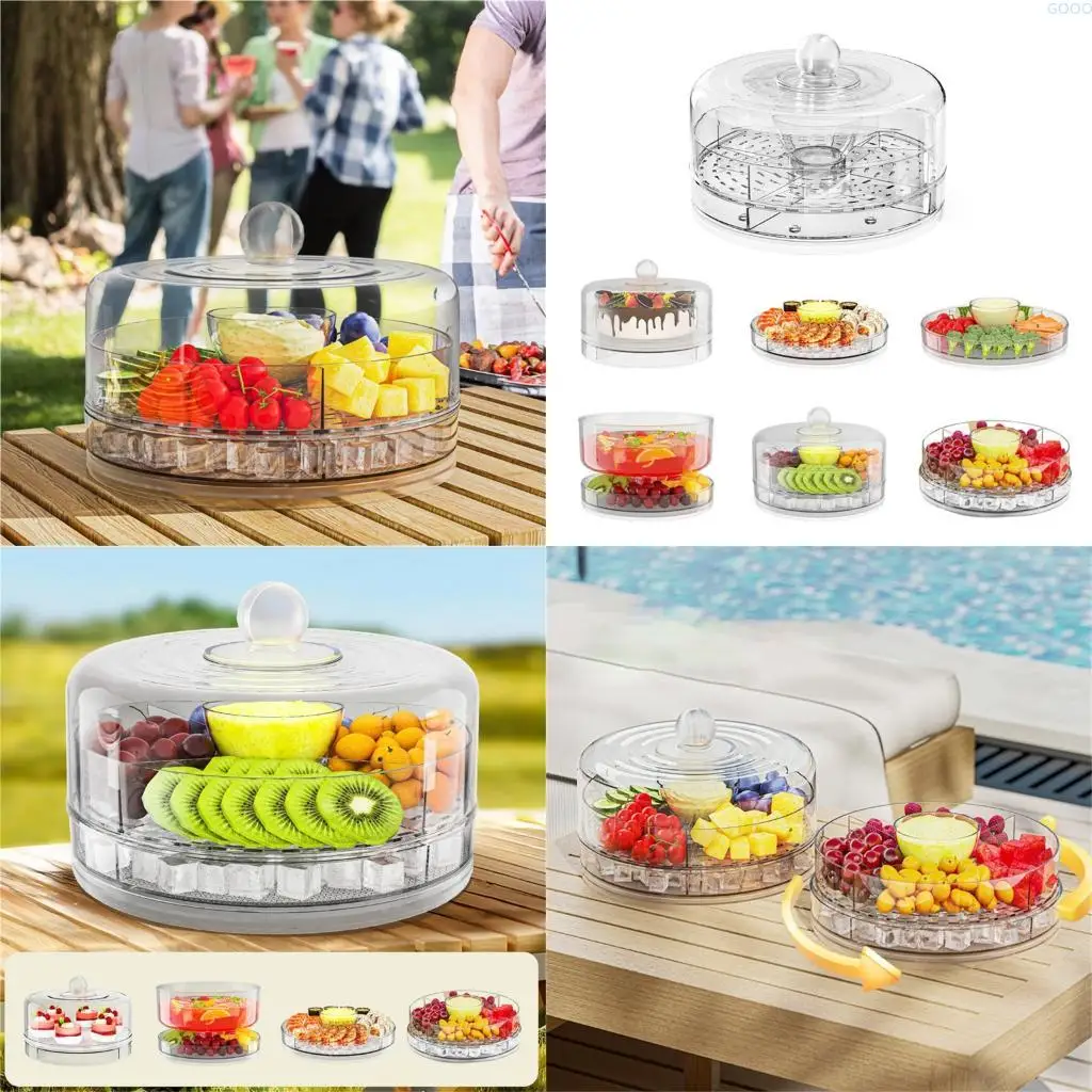23GA 4 Section Clear Revolving Chilled Tray Snacks Display for Vegetables Desserts