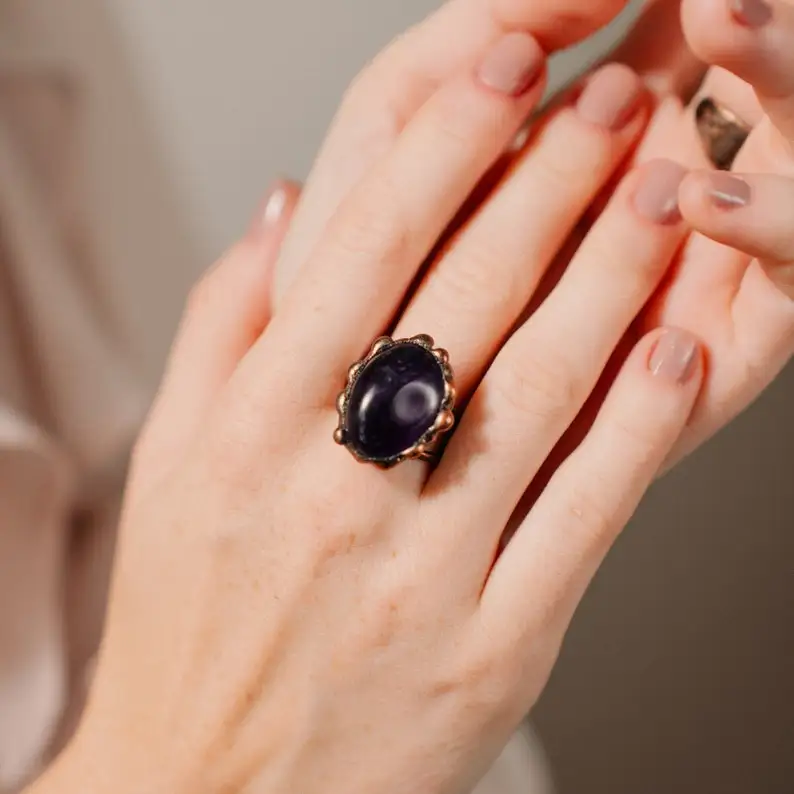 

YEEVAA Amethyst Natural Gemstone Ring, Best Holiday Gift