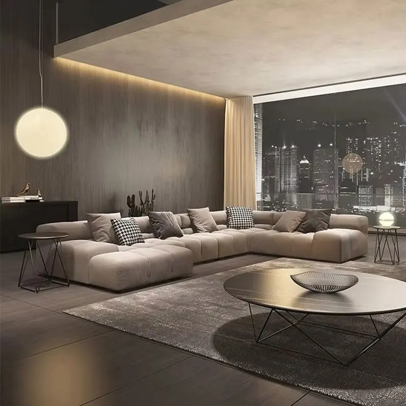 #Premium Frosted Fabric Sponge-Filled U-Shape Sofa Modern Creamy Style Large Modular Sectional For Luxury Villas Bespoke Homes