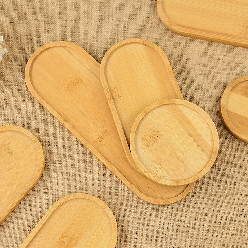 Bamboo Tray Wooden Saucer Flower Pot Tray Cup Pad Coaster Plate for Kitchen Decorative Creative Food Coaster Coffee Cup Mat