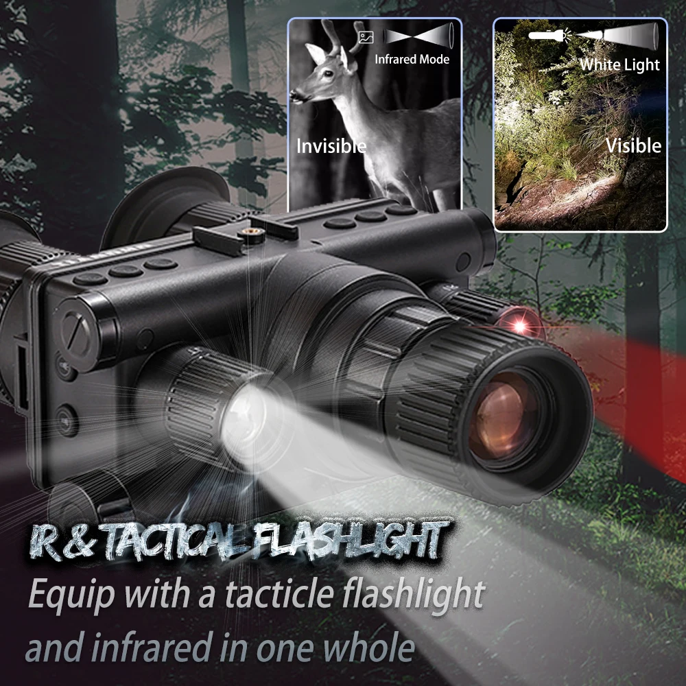 R5 Night Vision 1080P HD Digital Binoculars 600M Long Range Hunting with IR Tacticle Flashlight Head Mounted Video Camera