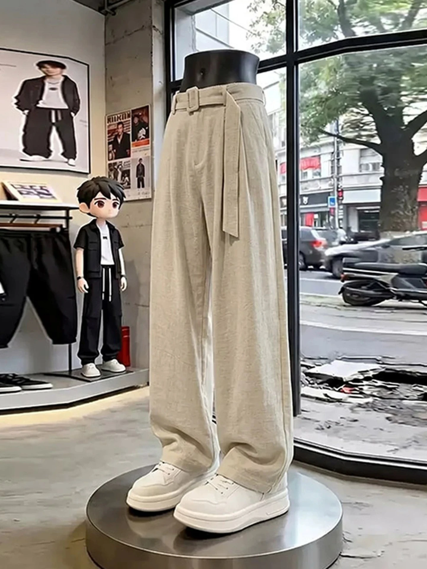 Men's Summer CleanFit Straight Leg Ice Silk Pants Pleated Knife  Simulation Linen Feel Casual Trousers Comfortable Breath...