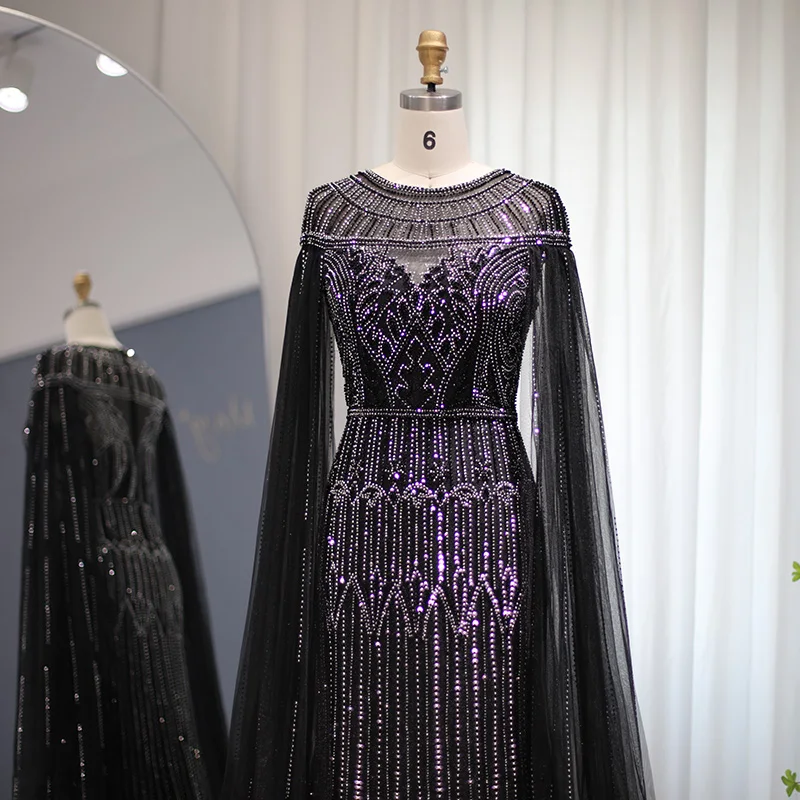 럭셔리 골드 머메이드 두바이 이브닝 드레스 케이프 슬리브 아랍어 핑크 플러스 사이즈 정장 파티 드레스 여성용, 웨딩 재고 있음 S204