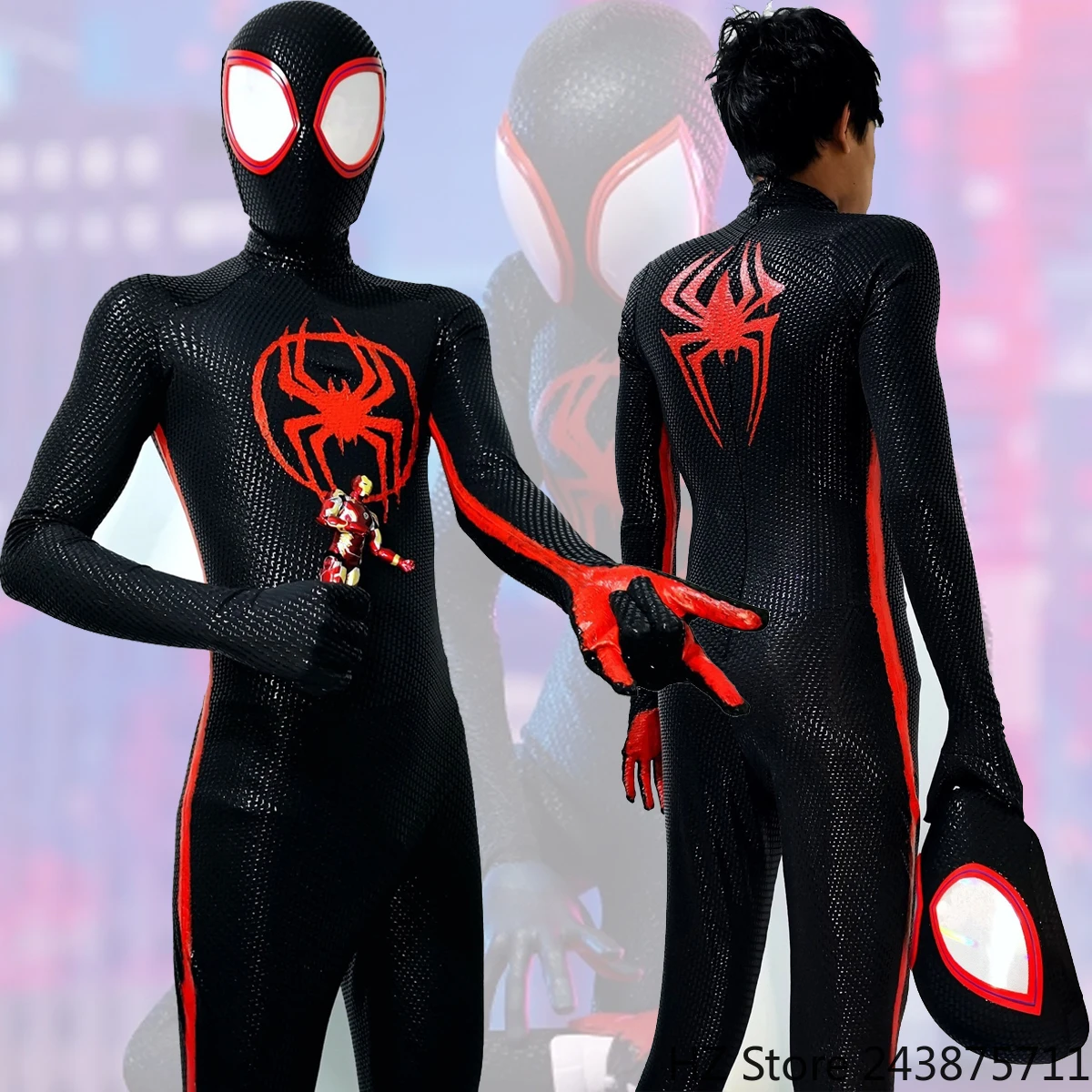 

Miles Morales Spider-Man Jumpsuit & Mask Screen Printing 1:1 3D Handmade Customized Spiderman Suit Halloween Cos Costume