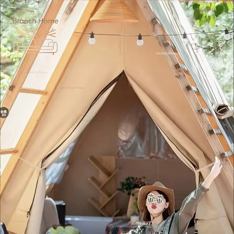 Sturdy triangular wooden shelter: high wind resistance for permanent outdoor installations