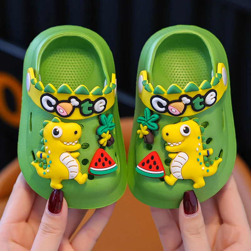 

Dinosaur Boys girls baby Garden shoes Cartoon Summer Indoor Anti slip Cute Soft Sole Children Hole Shoes Wearing Beach Slippers