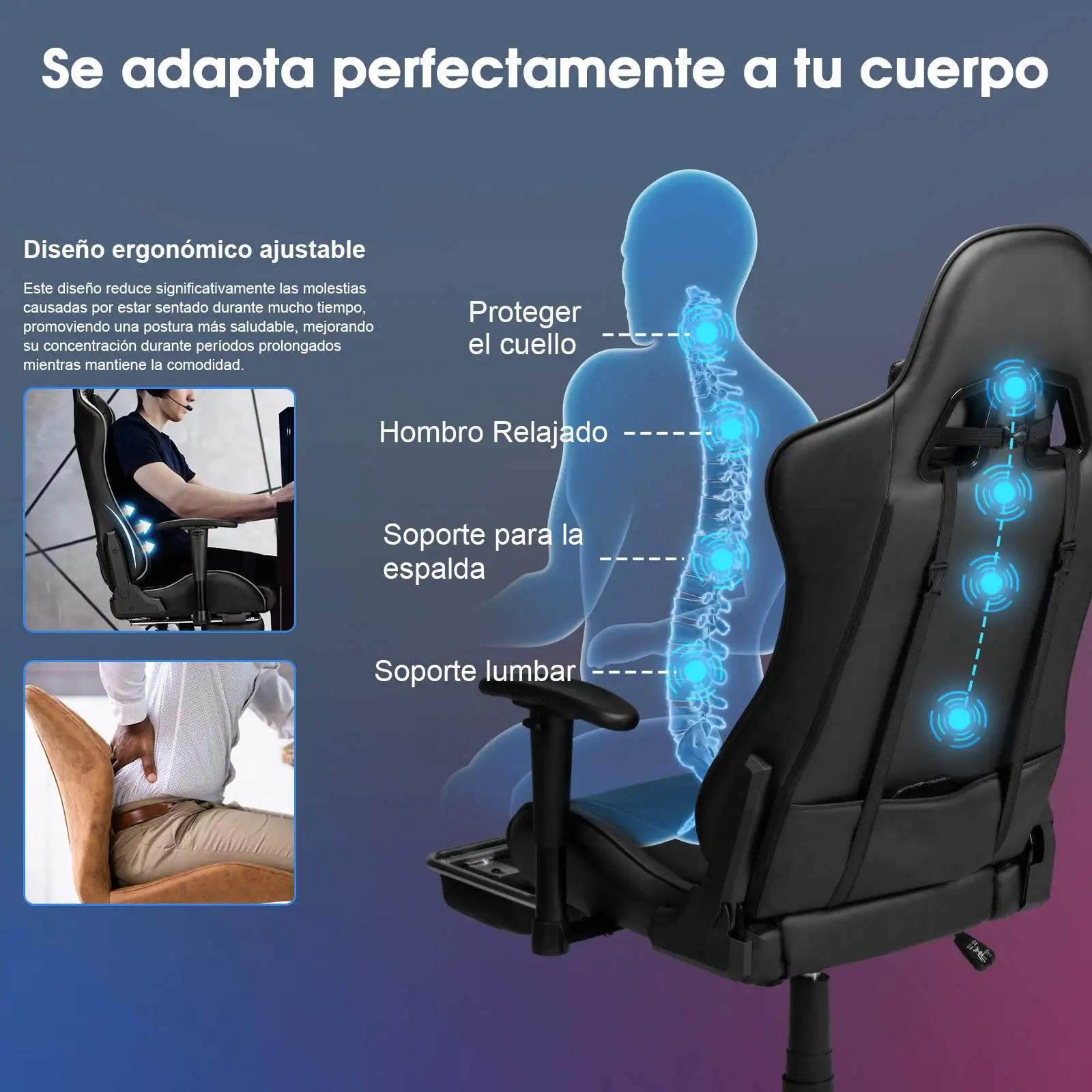Cadeira ergonômica do escritório do couro do plutônio com apoio lombar com pés, cadeira giratória do jogo, executivo, escritório, computador, tarefa moderna, giratória
