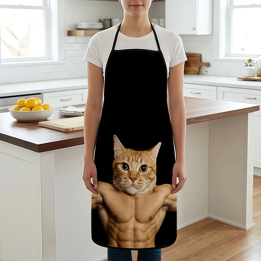 Funny Cat Face Man Chest Apron Funny Kitchen Apron Gift for Cat Lovers Cooking Baking Apron