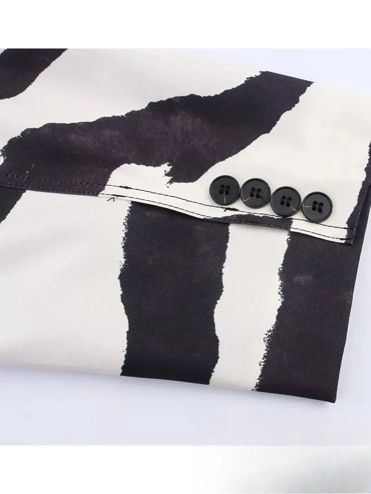 KONDALA Office Lady Stampa Abito con scollo a V Tasche con bottone singolo Giacca allentata Pantaloni con cerniera allentata Nuova moda 2025 Set femminili autunnali