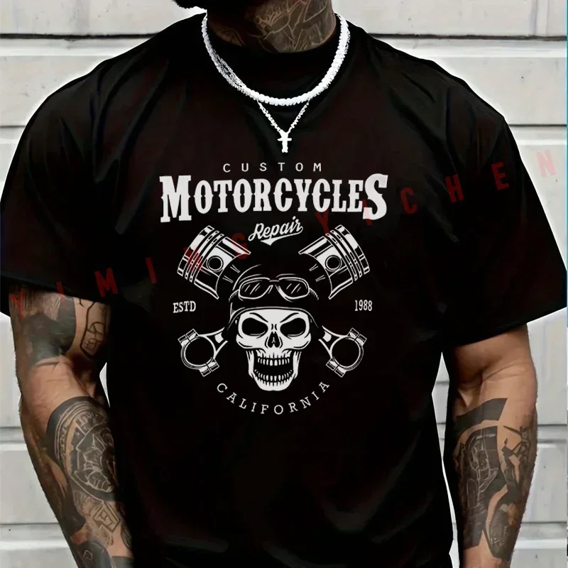 

2026 Motorbike Men TShirt Casual Motorcycle Skull Screwdriver Biker T-shirt Short Sleeve Summer Top Tees