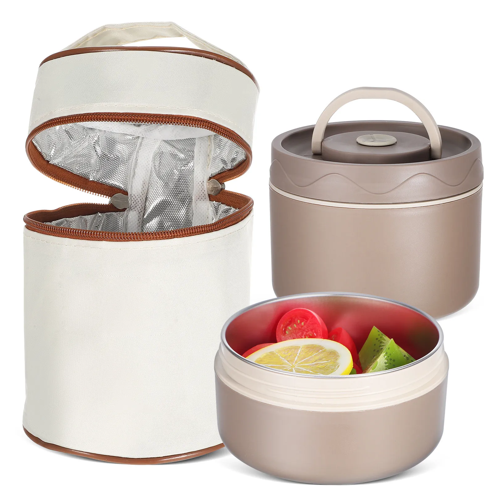 1Set Stainless Steel Vacuum Lunch Box Double Layer Insulated Thermal Food Container Leakproof Portable Lunch Box for Work School