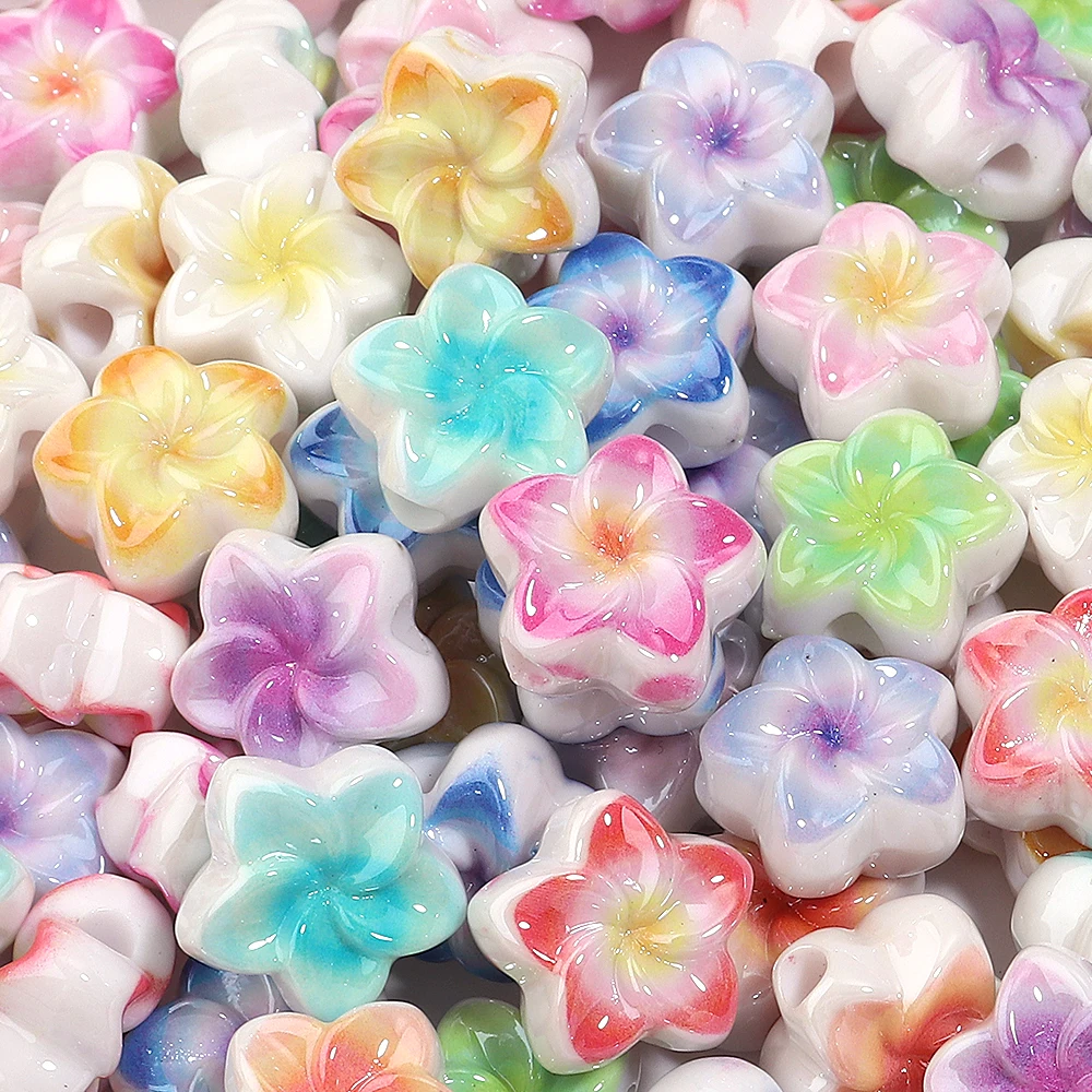 10pcs 16mm Five Petal Flower Acrylic Gradient Beads Spacer Beads for Jewelry Making DIY Accessories Hairpin Bracelet Necklace