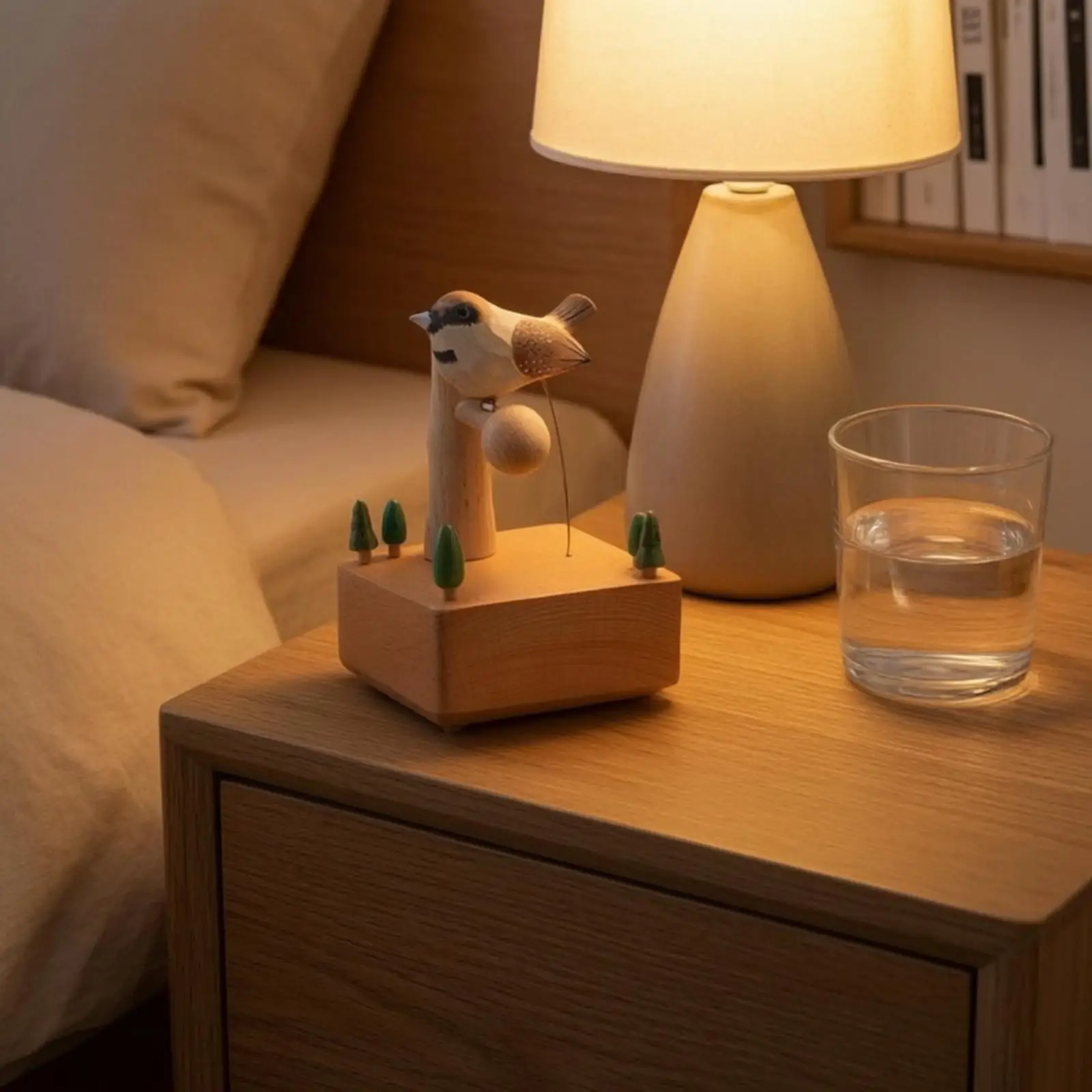 Melody Box with Bird Decorative Wooden Melody Box Wooden Musical Toy Gift Compact for Children, Nursery, Display Shelf
