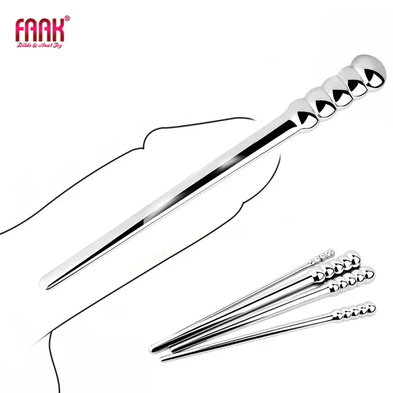 Faak long solid stainless steel beads penis urethral plug ejection delay sex toys for men prostate massage male masturbator