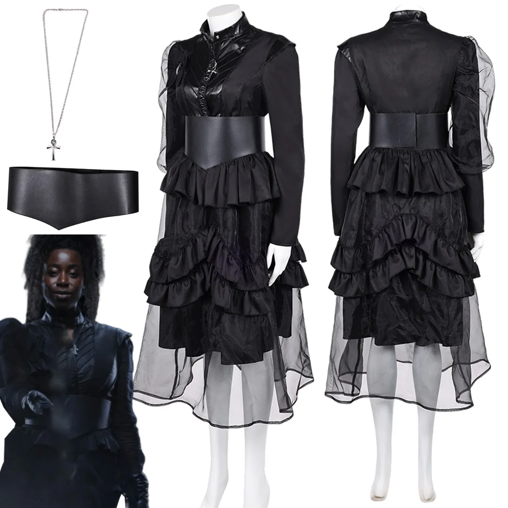 

Movie TV Sandmen Cosplay Lucienne Black Dress Clothing Party Roleplay Costume Outfit Halloween Carnival Suits For Women Adult