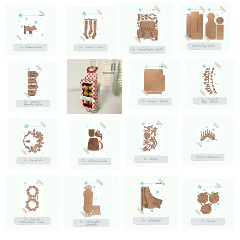 Houses Sock Bottle Cup Tea Bag Box Pig Wreaths Flowers Metal Cutting Dies Silicone Stamps Scrapbooking Stencil Photo Album Card