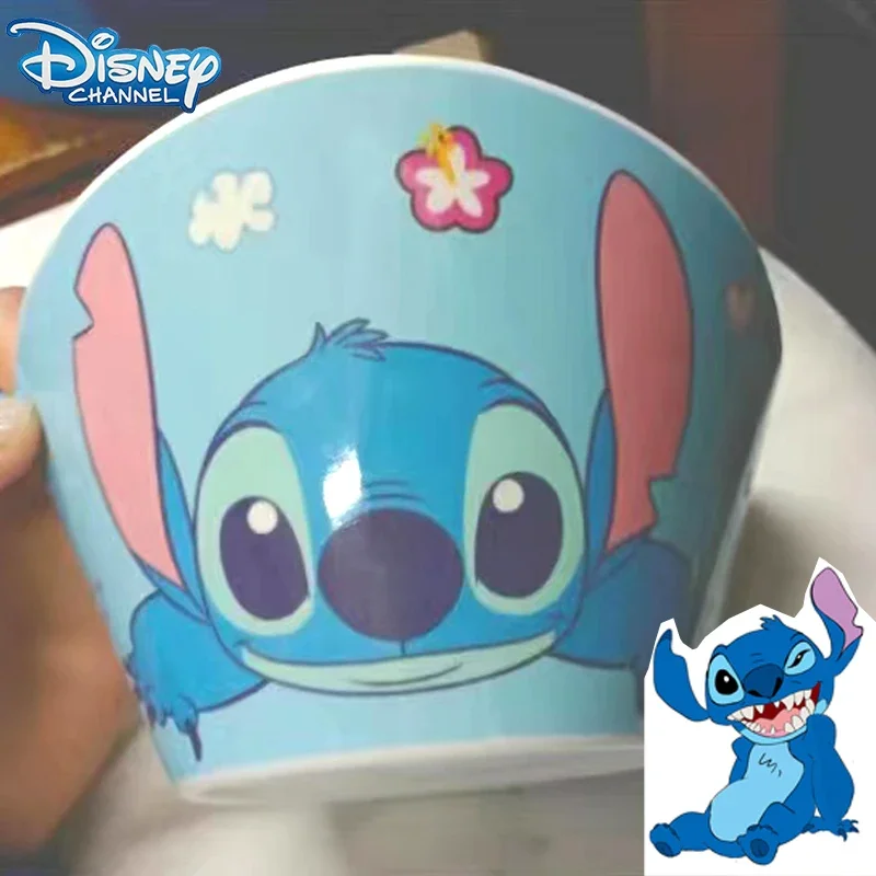 Disney Stitch Kids Bowl Spoon Set Cartoon Cute Tableware Gift Furniture Drop Resistant High Temperature Melamine Soup Bowl Spoon