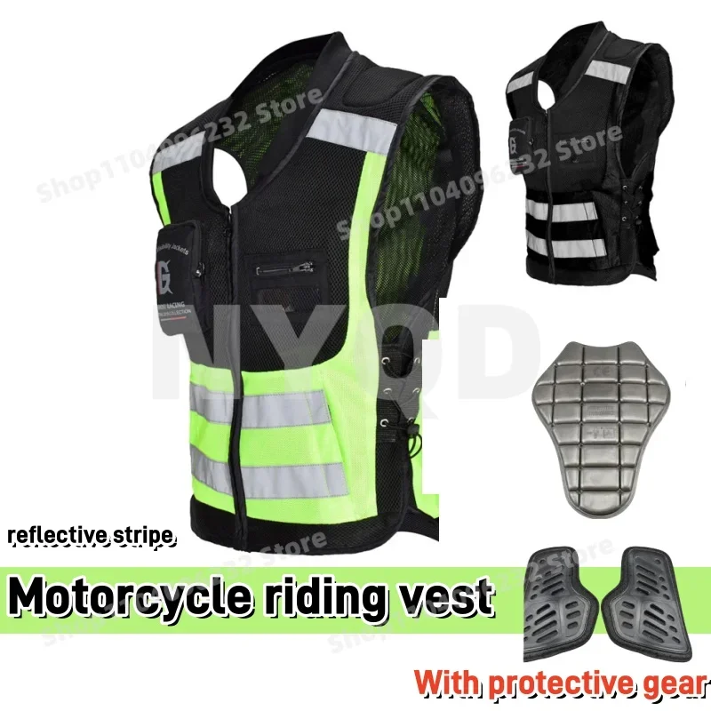 

Motorcycle Riding At Night Reflective Vest with Protective Gear Safety Vest Cruise Rally Warning Vest Green Yellow Black