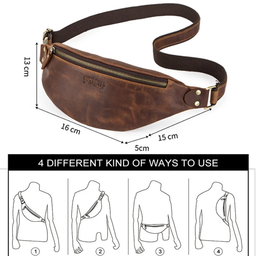 OYIXINGER Men's Crazy Horse Leather Waist Bag  Tactical Belt Pack for Outdoor, Multifunction Chest Crossbody Bag Genuine Cowhide