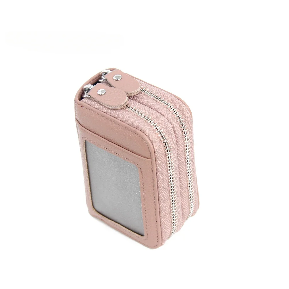 

The First Layer of Cowhide Double Zipper Business Card Bag RFID Anti-theft Accordion Leather Multi-card Card Holder