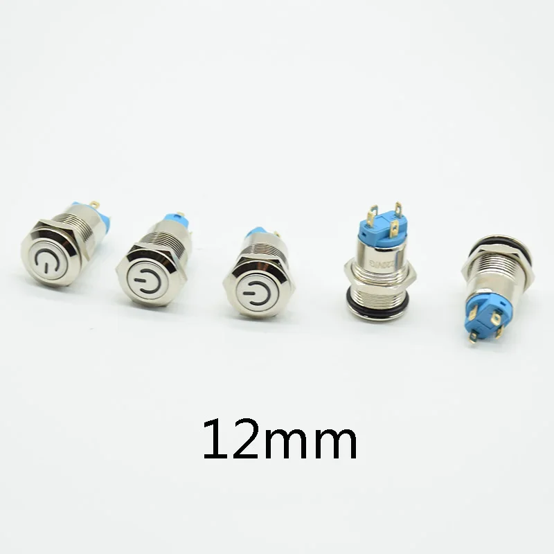 12mm/16mm 6V 12V 24V 220V Waterproof Metal Push Button Switch LED Light Momentary Latching Car Engine Power Switch  Metal switch