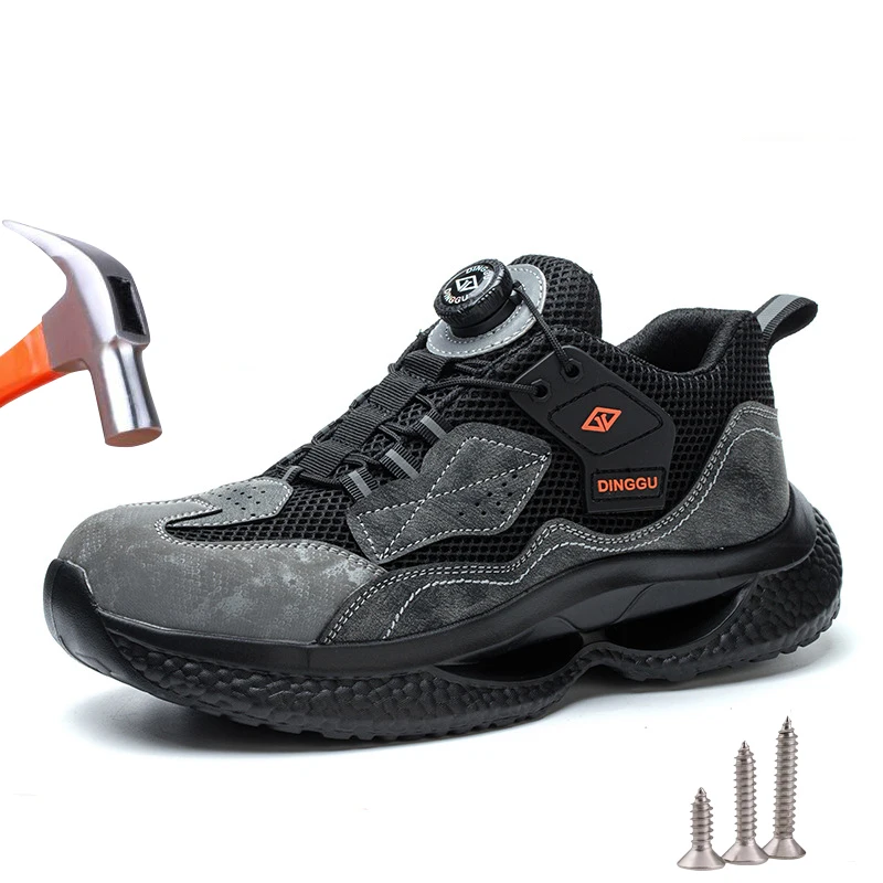 

2026 Rotated Button Work Safety Shoes Men Women Steel Toe Shoes Indestructible Safety Boots Lightweight Protective Work Sneakers