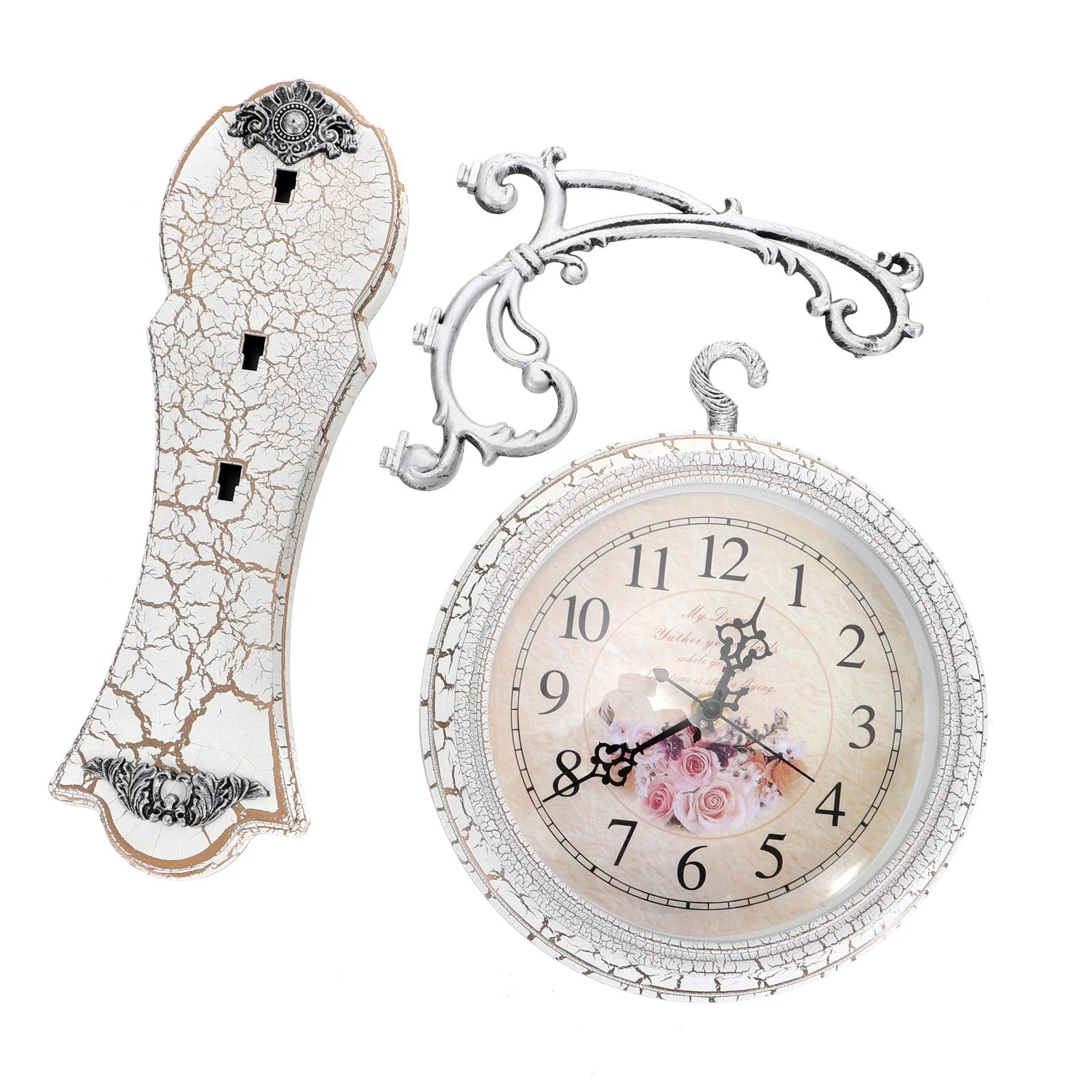 

Doitool Home Decor Wrought Iron Antique Round Wall Hanging Double Sided Two Faces Retro Station Clock