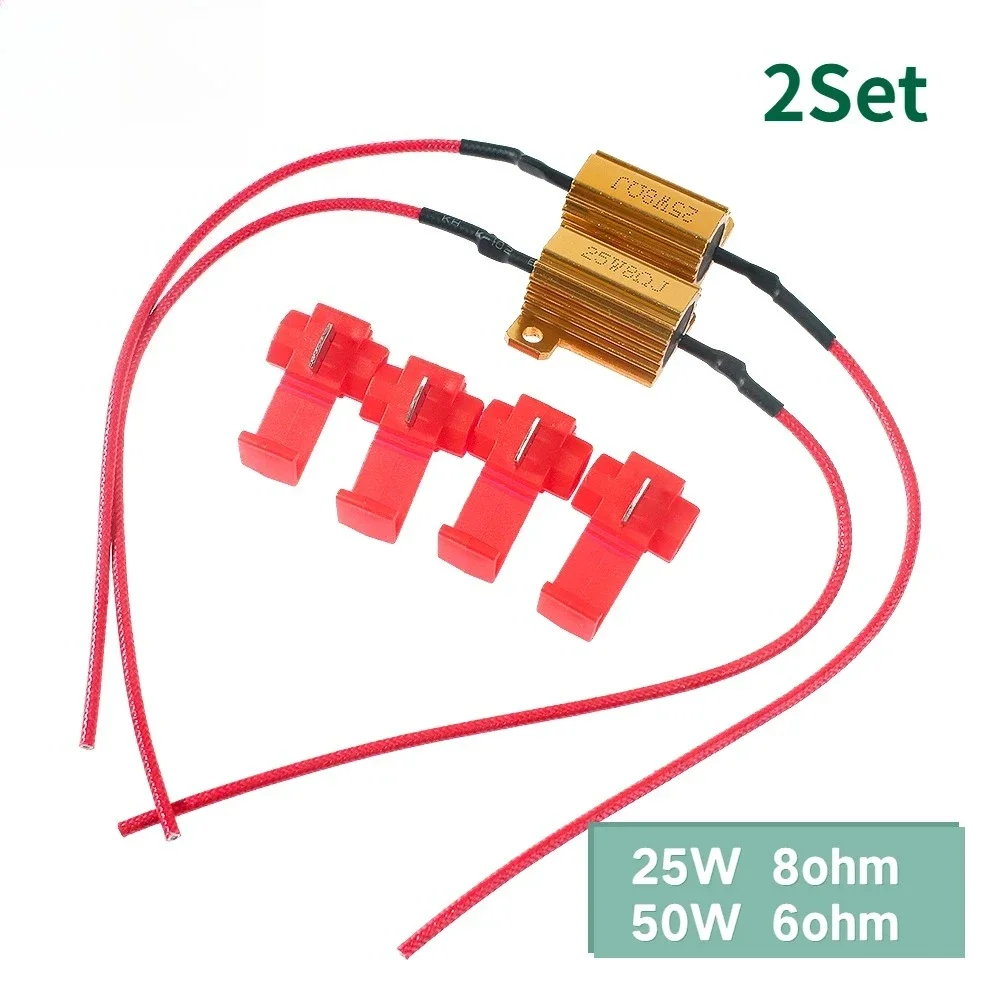 2pcs Load Resistor 50W 6 Ohm 25W 8 Ohm Wirewound Resistor Aluminum Shell Power Resistors for Car LED Turn Signals Lamp